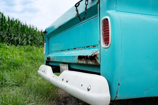 Tailgate of turquoise Truck