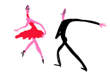 Dancing couple walking towards each other