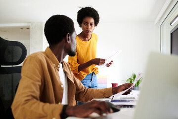 focused exchange in a dynamic office setting