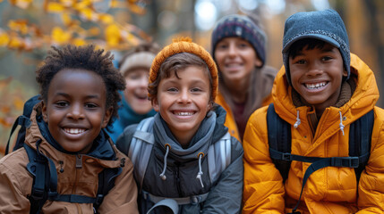 A group of friends of various ethnicities and abilities participating in an outdoor activity, such as hiking or playing sports