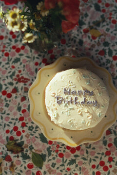  A small creamy cake on the table