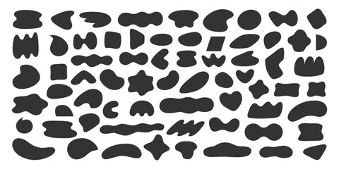 Set of graphic elements of irregular shape in black on white background as a frame for text. Vector illustration of various geometric shapes with smooth edges.