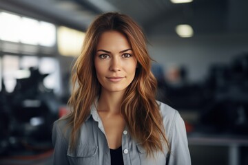 confident woman, smiling female engineer looking at camera