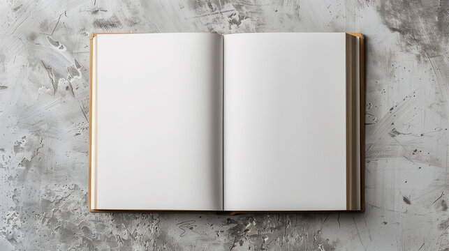mockup template open book with clean blank pages on white gray loft background