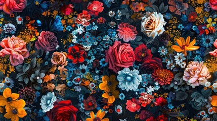 Beautifully colored digital floral textile design