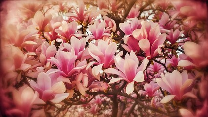 Blossoming magnolia flowers springtime vintage natural flowers background