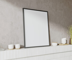Blank picture frame mock up in modern interior, 3d render