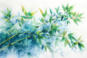 Futuristic Watercolor Painting with Bamboo Shoots