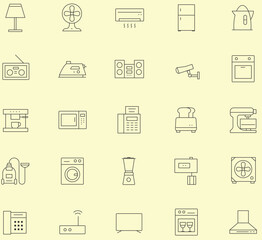 Editable stroke home appliances line icons.