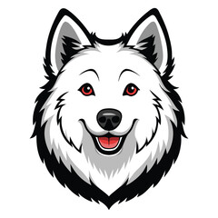 Vector Illustration of a Happy White American Eskimo Dog with Red Eyes - Detailed Cartoon Style Dog Head Portrait
