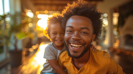 Obraz premium A happy family playing together in a sunlit living room, with laughter and joy clearly evident