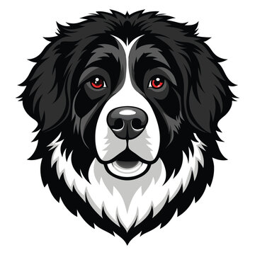 recommend clip art: Detailed Vector Illustration of a Newfoundland Dog Head - Black and White Fur with Red Eyes - Perfect for Mascot, Logo, or Tattoo Designs