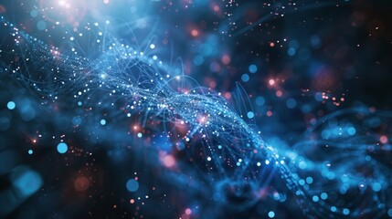 Abstract background representing data particles in a technological environment, each particle conveying a unique piece of information hyper realistic 