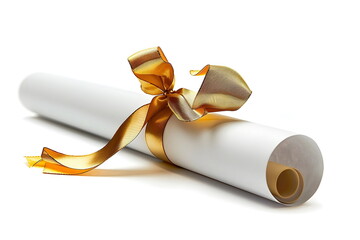 Elegant Gold Ribbon Diploma Certificate Isolated White Background