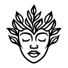 Mother Nature Face logo or modern line icon. Vector line art and icon design with bold outline. Black and white Pixel Perfect minimalistic symbol isolate white background. Creative logotype