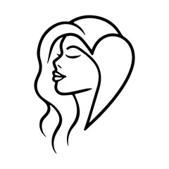 Womans Heart logo or modern line icon. Vector line art and icon design with bold outline. Black and white Pixel Perfect minimalistic symbol isolate white background. Creative logotype