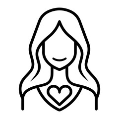 Womans Heart logo or modern line icon. Vector line art and icon design with bold outline. Black and white Pixel Perfect minimalistic symbol isolate white background. Creative logotype