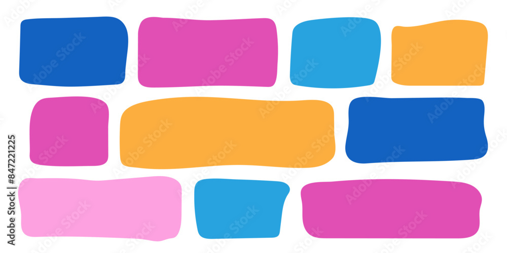 Poster drawn rectangle text box set. colorful doodle abstract geometric frame. empty highlight speech bubbl