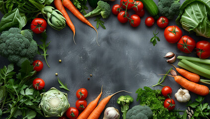 Fresh Organic Vegetables on Dark Background, Healthy Eating and Cooking Concept
