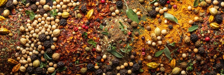 Spices mix texture background, blended spice powders pattern, seasoned salts, saffron, anise