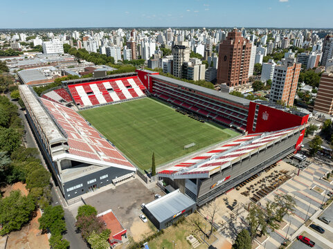 Buenos Aires, Argentina, February 22, 2023: Aerial view of the Jorge Luis Hirschi Stadium, Club Estudiantes de La Plata, ("Pincha").