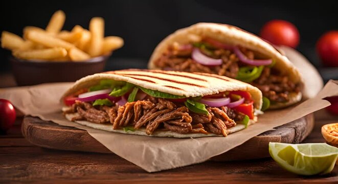 Delicious Turkish kebab with pita bread.