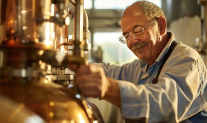 A master distiller at a distilling factory in action