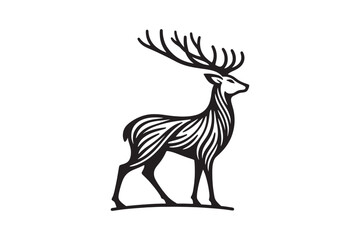 black and white deer line art vector illustration white background