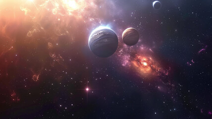 Universe scene with planets, stars and galaxies in outer space showing the beauty of space exploration