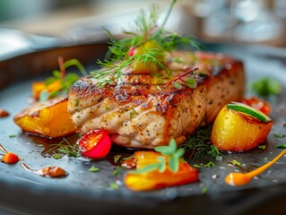 A Gourmet Meal in a Fancy Restaurant. Fine Dining Concept