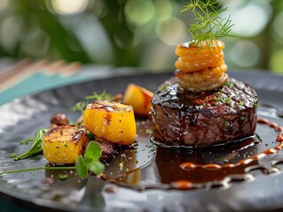 A Gourmet Meal in a Fancy Restaurant. Fine Dining Concept