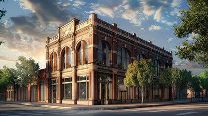 Obraz premium A brick building with a large window on the front