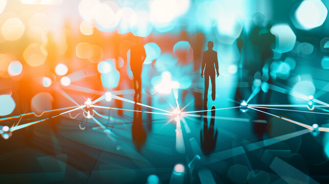 silhouettes people network connections technology futuristic digital abstract background
