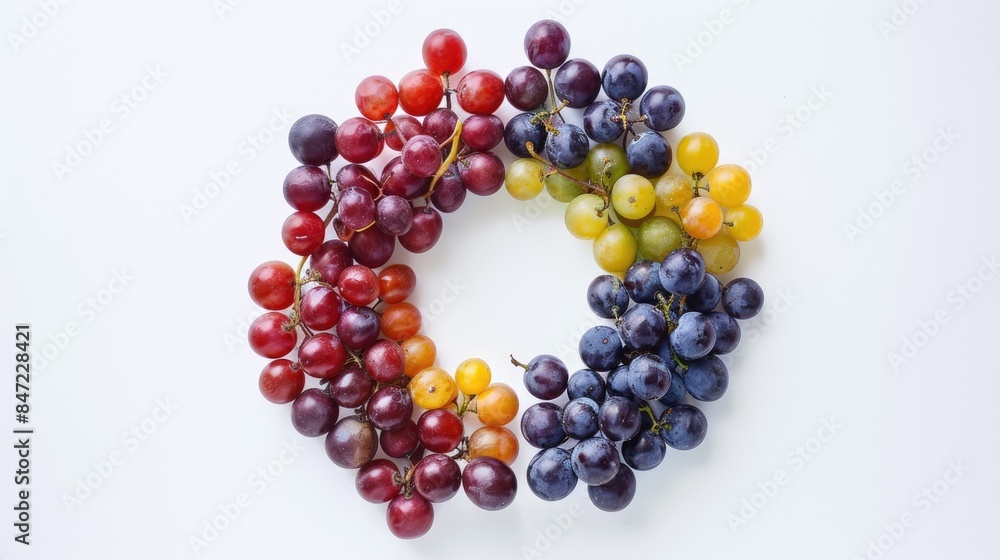 Poster Grapes arranged in a circular pattern seen from above against a white backdrop