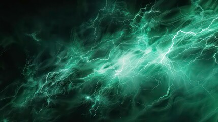 Fototapeta premium Fantasy green lightning, abstract electrical background ,Teal abstract lightning on black. Generative AI