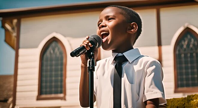 Black boy singing gospel.