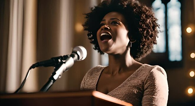 Black woman singing gospel.