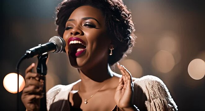 Black woman singing gospel.