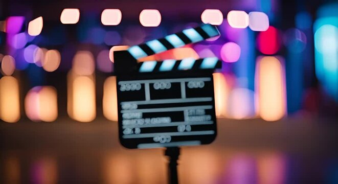 Clapperboard at the recording of a movie.