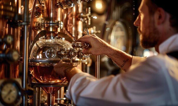 A master distiller at a distilling factory in action