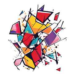 Abstract geometric design bright triangles colors. Dynamic modern vector art abstract pattern splashes. Colorful polygonal shards white background