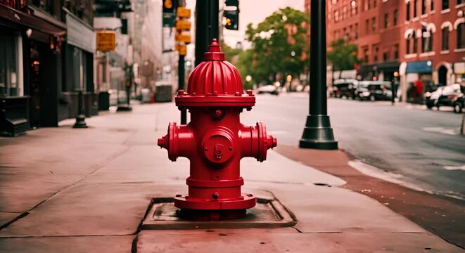 Red fire hydrant in the city.