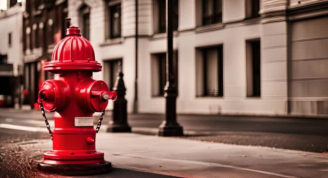 Red fire hydrant in the city.
