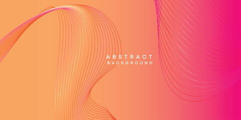 Abstract orange, pink, yellow digital future technology geometric flowing line background. Red, orange, purple gradient smooth wave lines web banner background for cover, flyer, header, website