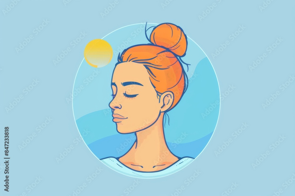 Sticker A woman with a bun on her head and a blue background