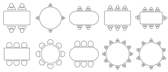 Table Seating Arrangement Icons for an Event - Clipart Outline. isolated on white background. Vector illustration.