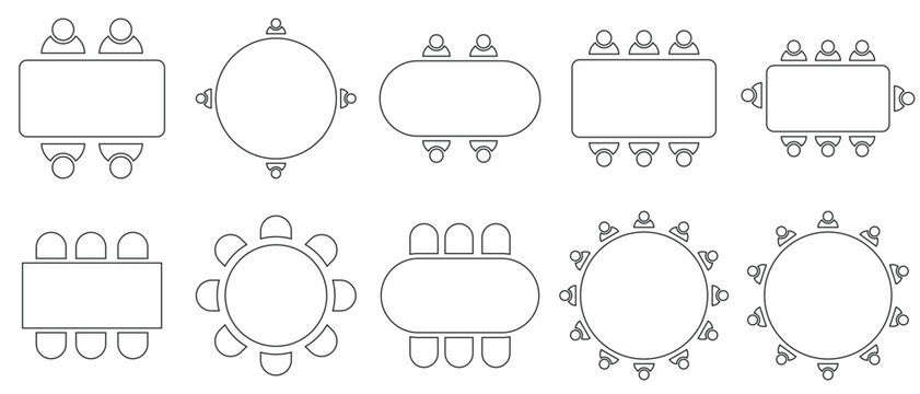 Table Seating Arrangement Icons for an Event - Clipart Outline. isolated on white background. Vector illustration.
