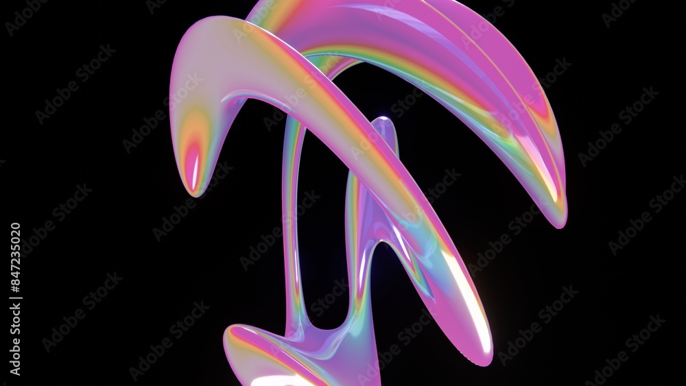Poster abstract 3d fluorescent iridescent metallic vibrant gradient twisted curve swirl spiral helix art li