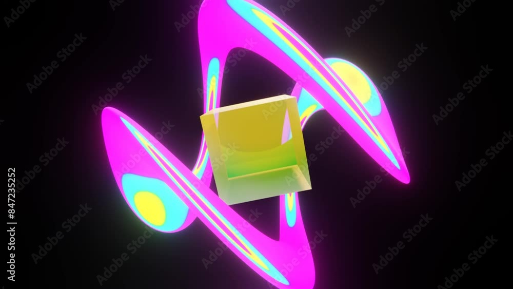 Poster abstract 3d transparent glass cube fluorescent iridescent gradient neon twisted curve spiral helix m
