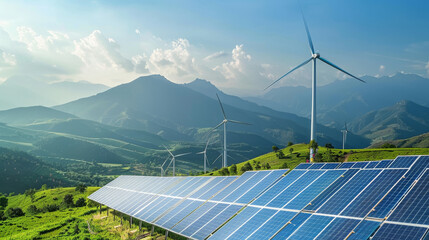 Harnessing wind and solar energy amidst scenic mountains